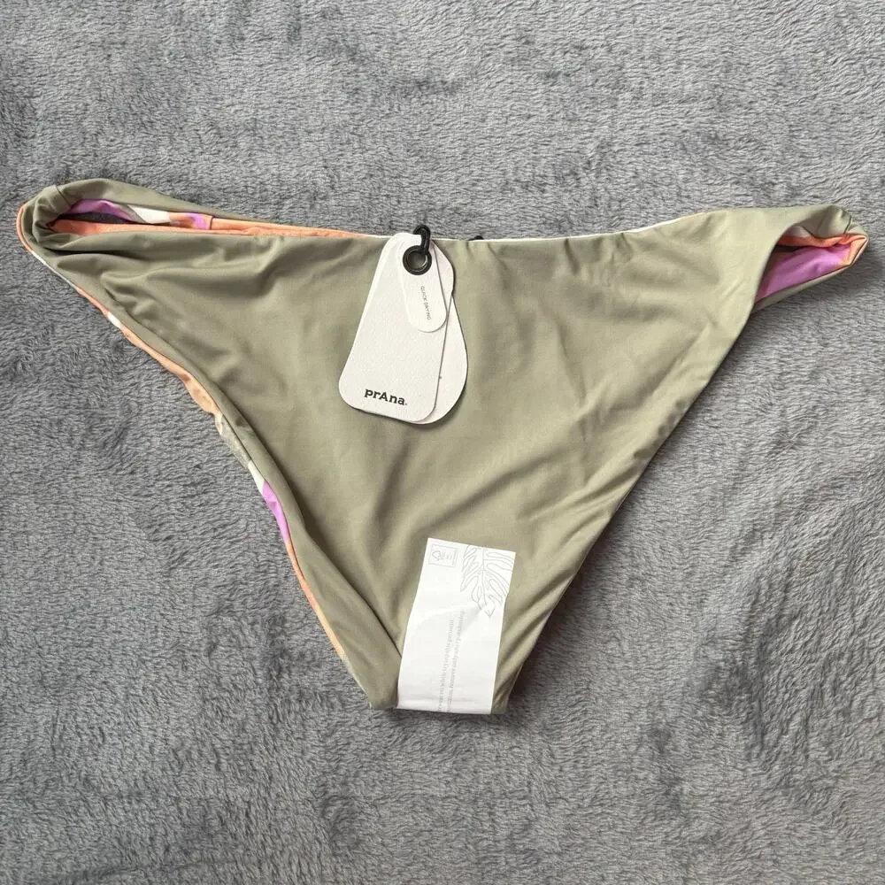 Prana Womens Swim Large Orange Green Cream‎ Swim Bottom Waves New With Tag
